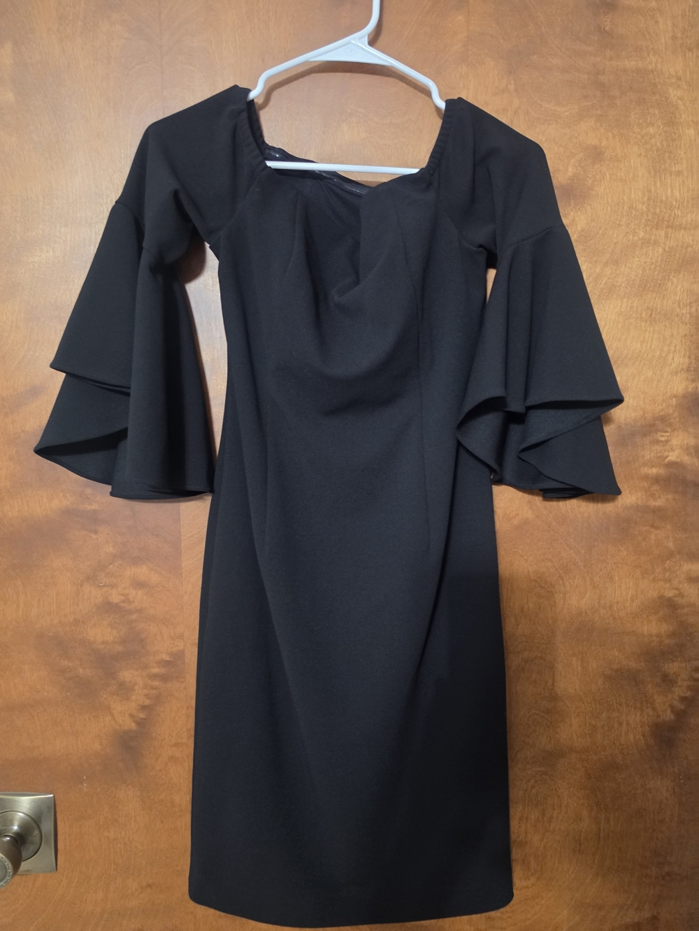 Calvin Klein Black Off-Shoulder Dress with Tiered Bell Sleeves